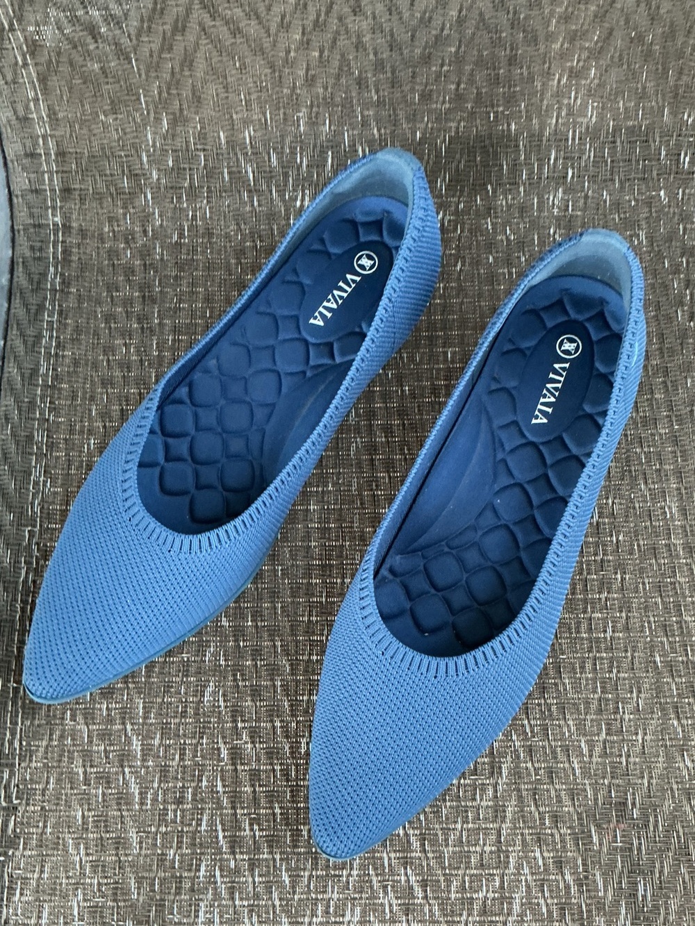 Vivaia ARIA Walkers Blue Knit Pointed Toe Ballet Flat Shoes